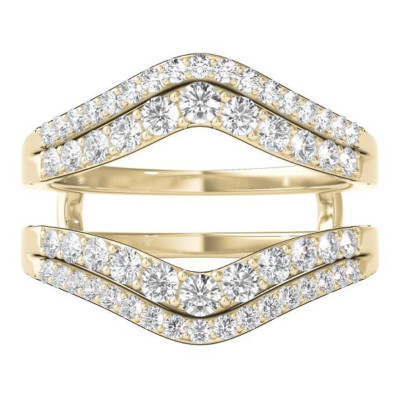 18K Gelb Vergoldet Verstärker Solitaire Echt Moissanit Einsatz Wrap Ring Schutz