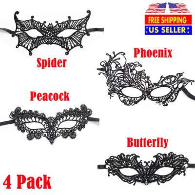 4PCS Sexy Lace Eye Mask Masquerade Face Blindfold Halloween Costume Party Women