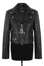 Ladies Black Leather Brando Short Fitted Biker Double Drive Zip Jacket Kendall
