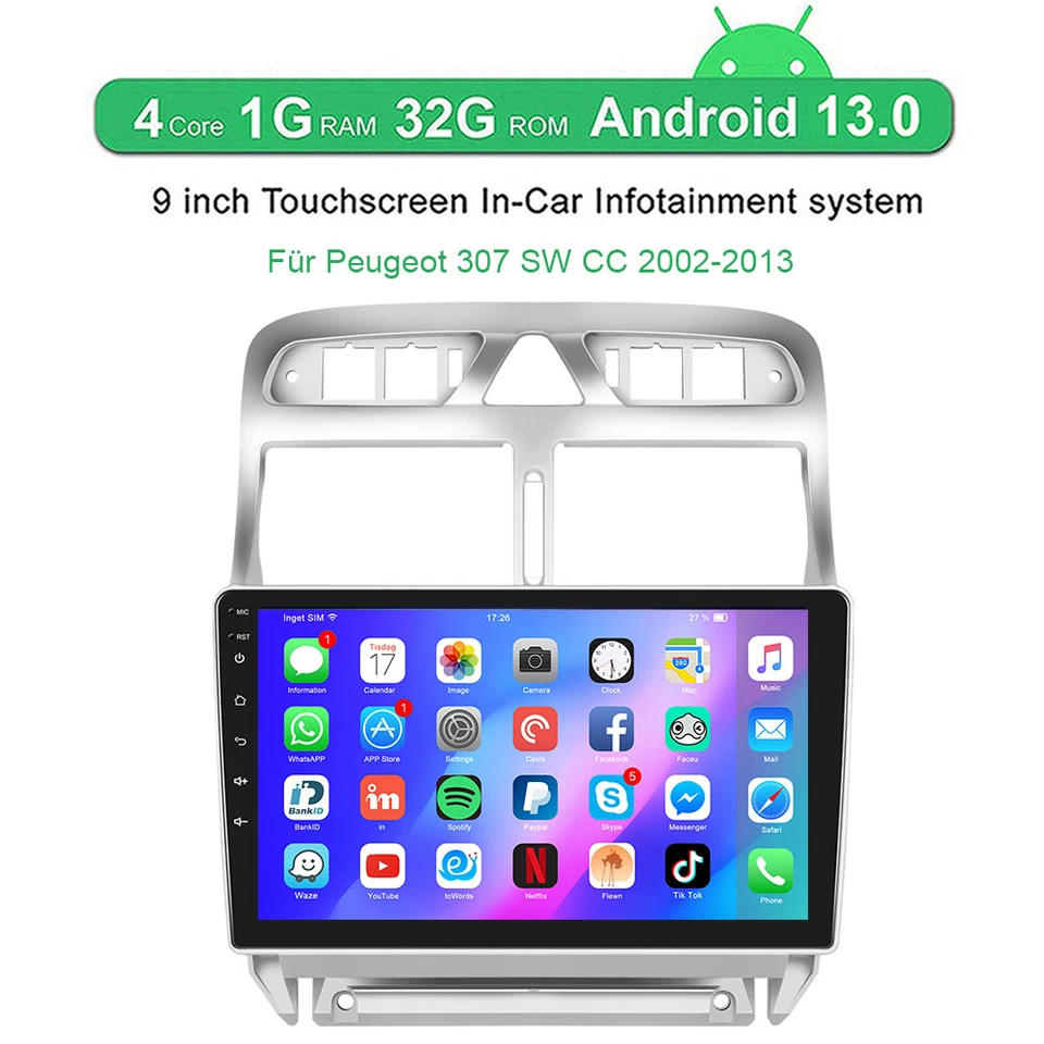 DAB+ Android 13.0 Autoradio Für Peugeot 307 SW CC 2002-2013 GPS Navi WIFI BT RDS - Bild 3 von 4