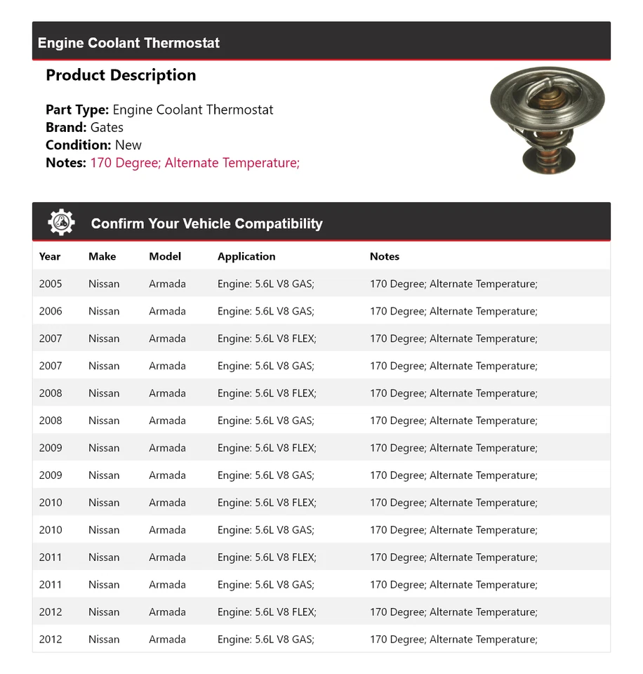 Puertas termostato refrigerante motor Nissan Armada 2005-2012 2006 2007 2008 2009 Foto 2 de 4