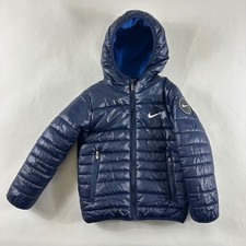 Nike Boys Navy Blue Shiny Puffer Jacket Hooded Fleece Lined Size 4 XS 3-4 Years