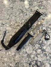 Gerber Mark II Combat Knife w/ Gerber Sharpening Steel Leather Sheath Black MK 2