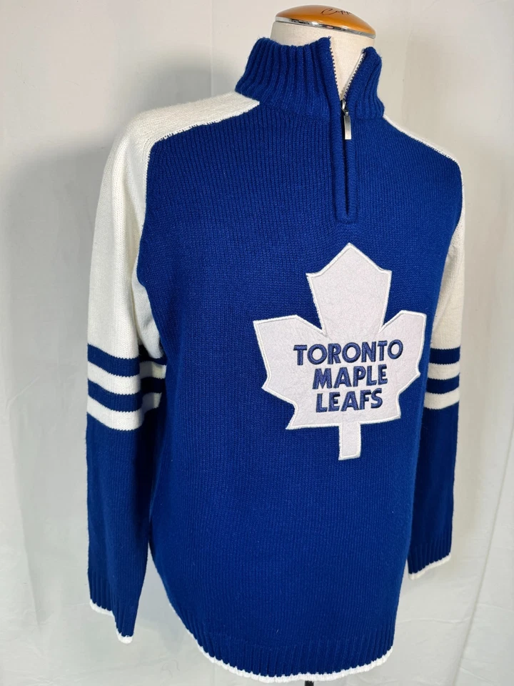 NHL Hockey Toronto Maple Leafs 1/4 Zip Up Knit Embroidered Sweater Mens Sz L - Image 2 of 4