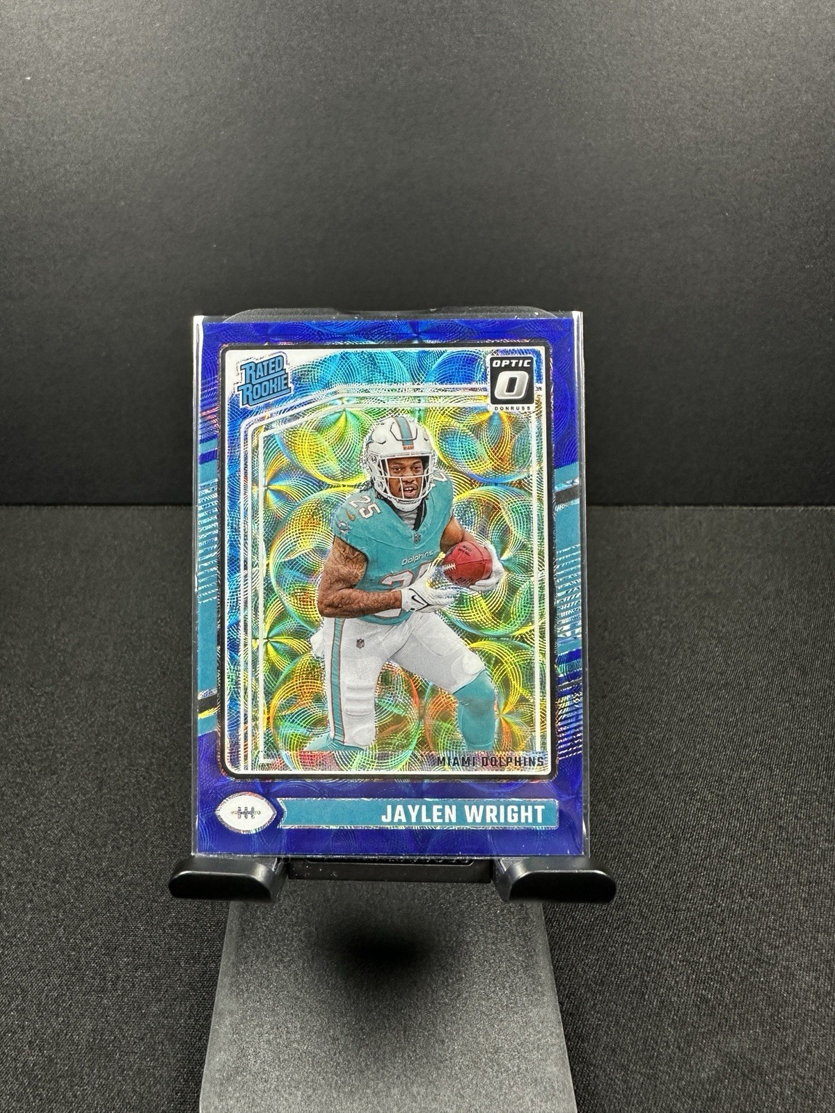 2024 Donruss Optic Jaylen Wright #249 Rated Rookie Blue Scope RC Dolphins