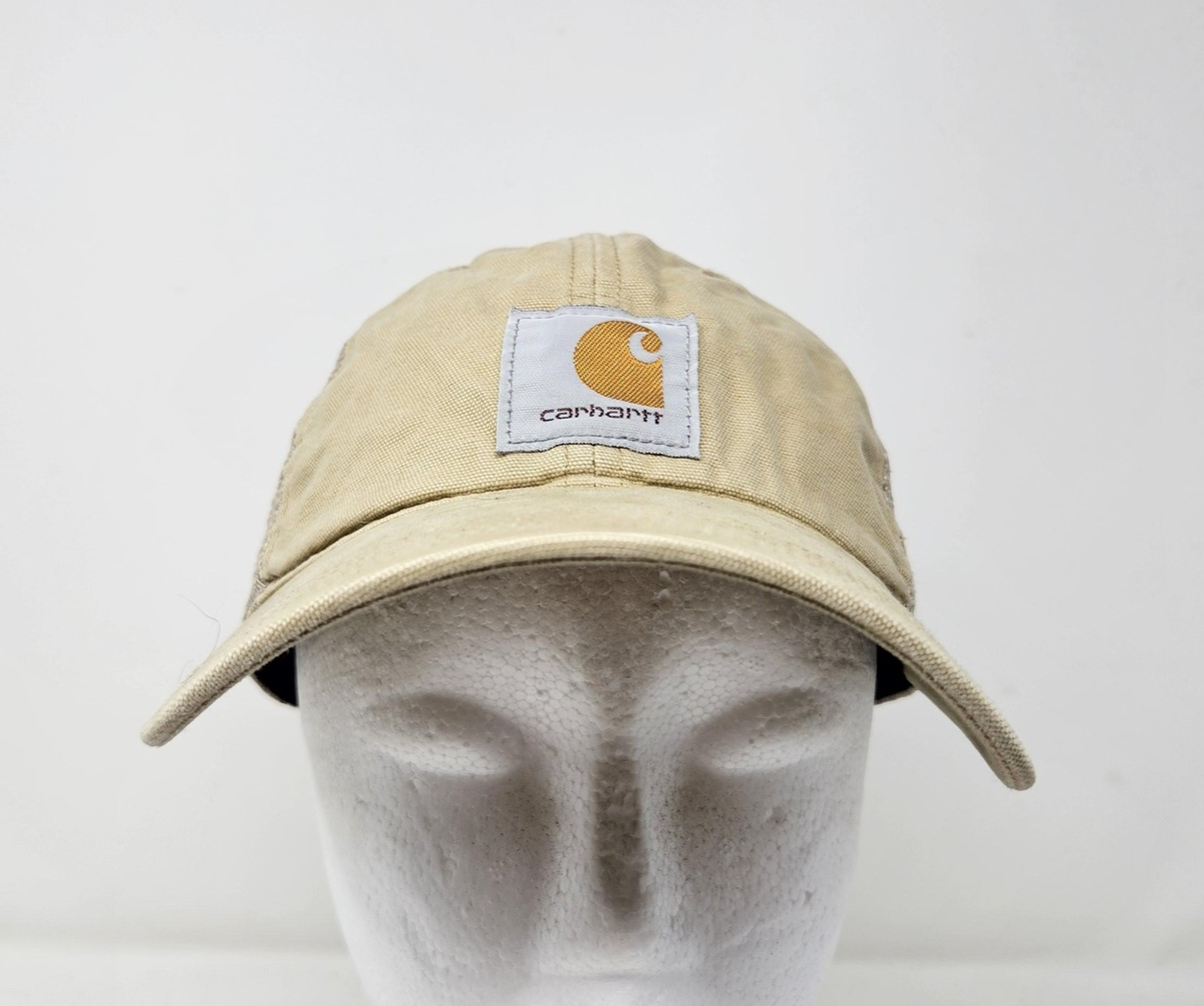 Carhartt Hat Cap Snap Back Tan Mesh Trucker Patch Canvas Workwear Mens Logo