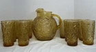 Vintage Anchor Hocking Lido Milano Amber Glass Pitcher & 12 Tumblers Set