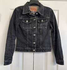 Vtg Guess Girls Youth Kids L DISTRESSED BLACK Denim Button Down Jacket USA Made