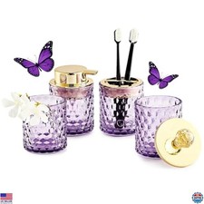 Purple Bathroom Accessory Set, 4Pcs Toothbrush Holder, Soap Dispenser, Tumbler