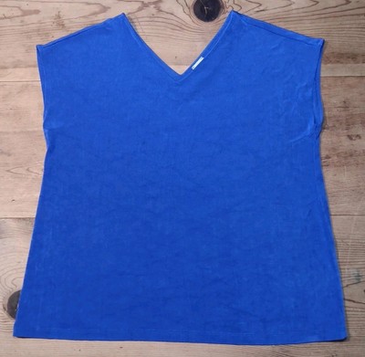 Travelers By Chicos 3 Women 18 Top Blue Liquid Knit Short Sleeve Stretch V Neck