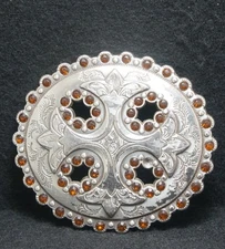 WJ01159 GREAT VINTAGE 1970s **FLORAL & GEMS** UNISEX FASHION ARTWORK BELT BUCKLE