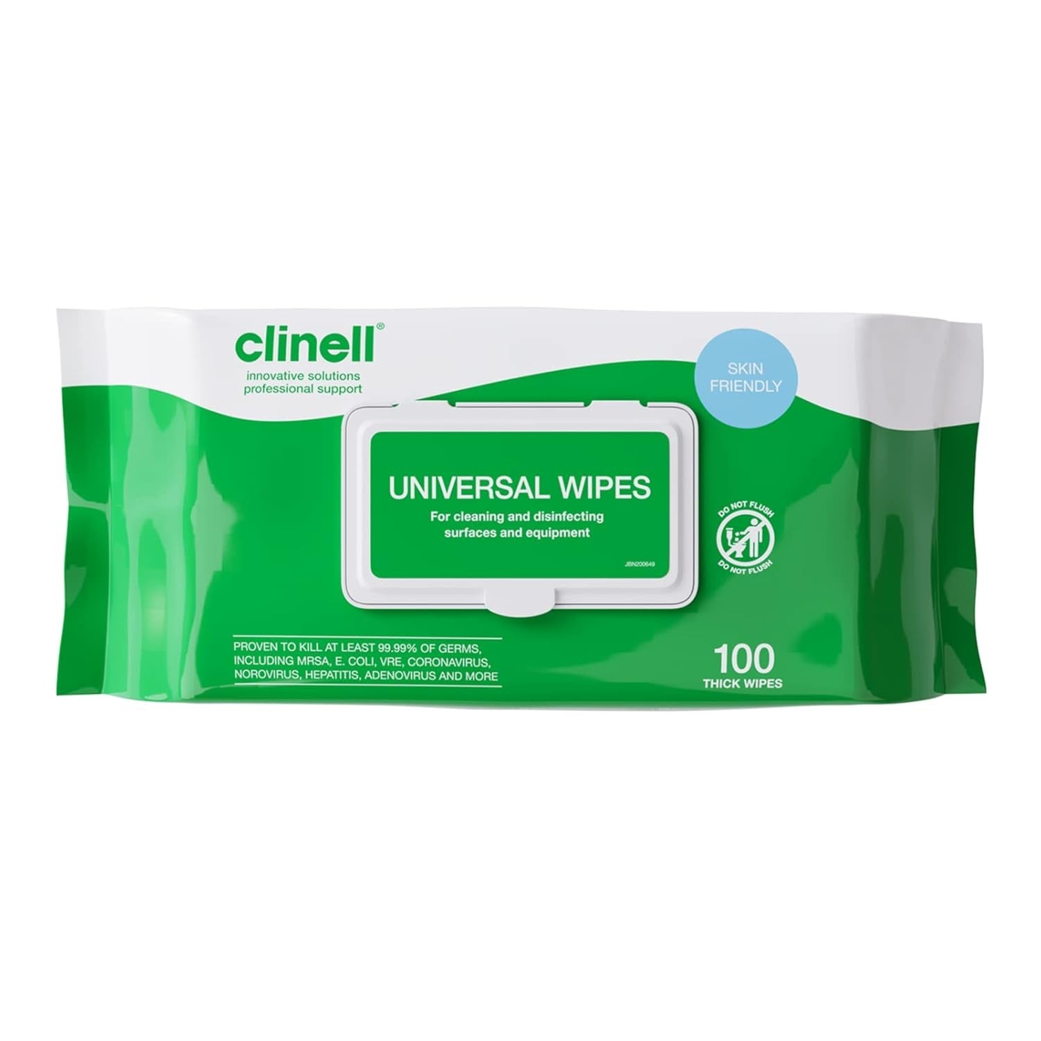 Clinell Universal Cleaning Disinfectant Wipes 100 Pieces 255x175mm Design New