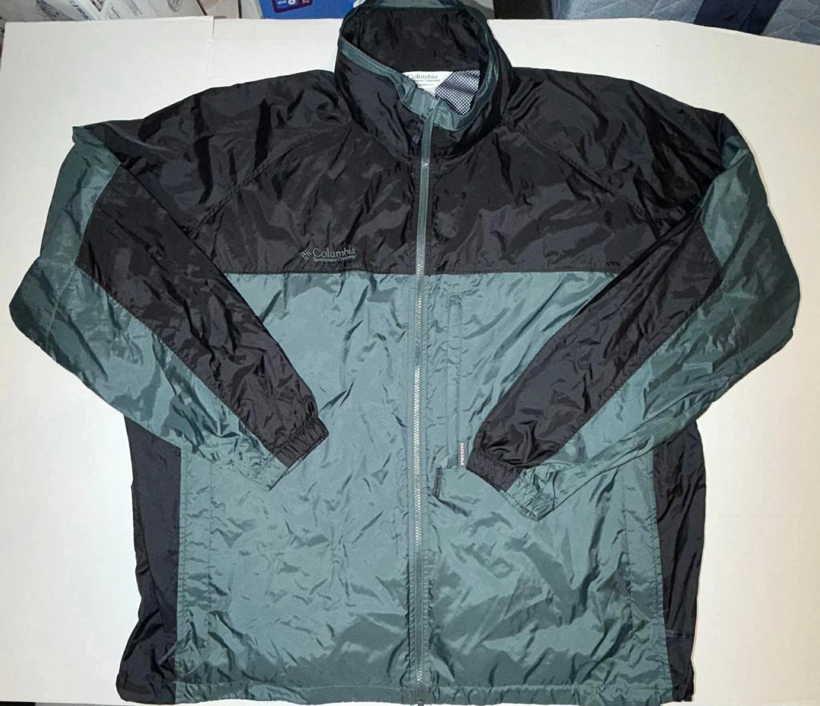 VTG 90s Columbia Packable Windbreaker Jacket Green And Black Size 3X-Tall