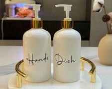 2tlg Spül Flüssigseifenspender Set 500ml Nachfüllbare Flaschen Küche Weiß