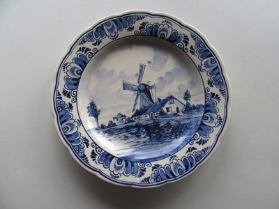 Delft Teller 22,5cm Wandteller Defts Blue Delfter Windmühle blau weiss
