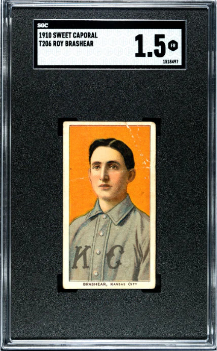 1909 T206 ROY BRASHEAR NNO FAIR SWEET CAPORAL 350 SGC 1.5 KANSAS CITY BLUES