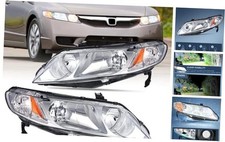 Headlight Assembly 2006-20011 Civic 4Dr Chrome Housing Amber Reflector