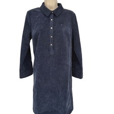 Tommy Hilfiger Corduroy Long Sleeve Navy Shirt Dress Roll Cuff Petite Sz 10 P