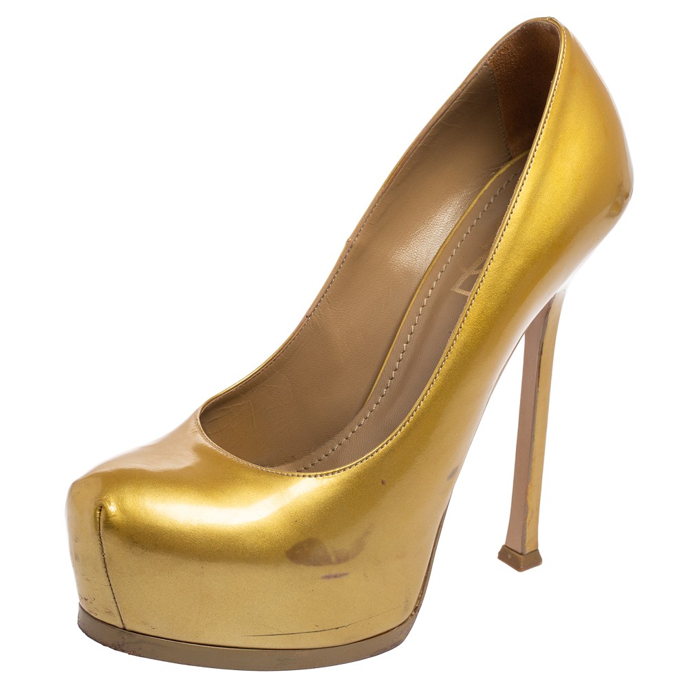 Décolleté tribtoo in pelle verniciata oro Saint Laurent taglia 37 5