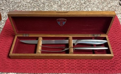 Vintage MCM Gerber Legendary Blade 2Pc Carving Set Walnut Case Balmung Siegfried