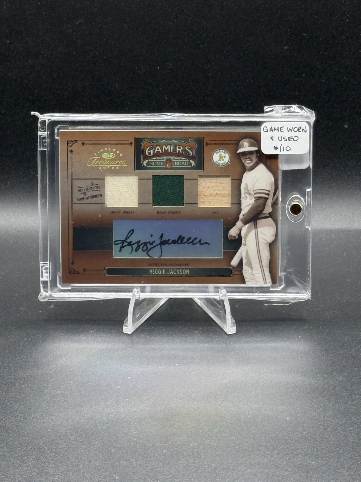 2005 Timeless Treasures Gamers #G-28 Reggie Jackson Jersey & Bat Relic Auto #/10 view 7