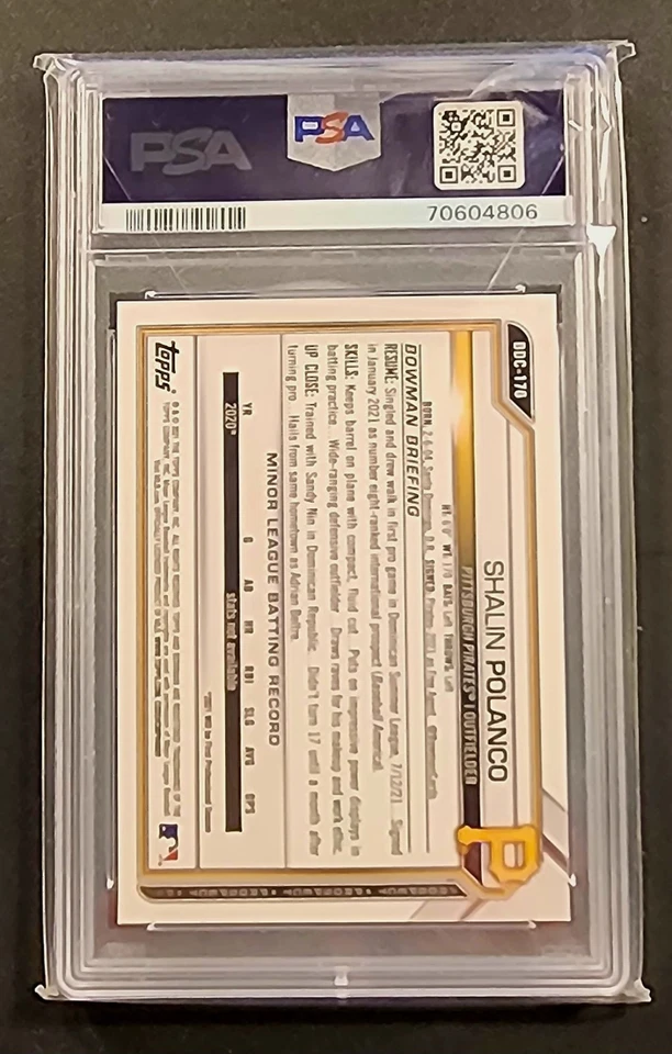 2021 Bowman Draft Chrome #BDC176 Shalin Polanco Chrome Sapphire EdAqua PSA MT 10 - Image 3 of 3