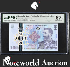 Romania COMM. 100 Lei 2024 P 127a Polymer LOW SERIAL NO. 821 UNC PMG 67 EPQ NR