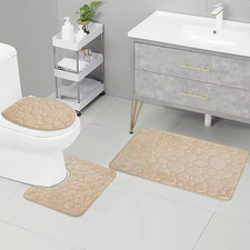 3 Piece Non Slip Memory Foam Bathroom Mat Set  Pebble Stone Bath Rugs US