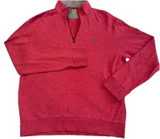 Polo Ralph Lauren Men's Sweater Size Medium Red And Grey 1/4 Zip Pullover 163