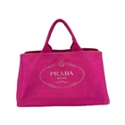 Vintage Prada Large Pink Canvas Hemp Logo Tote Bag