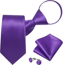 Silk Zipper Ties for Men,Paisley Solid Plaid Pre-tied Tie and Pocket Square Cuff