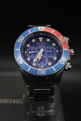 Seiko Prospex V175-0AD0 Herren Solar Chronograph Uhr Pepsi Farbe Blau Silber