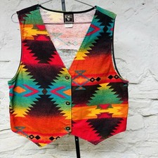 EMI Vintage Aztec Print Vest Southwest Colorful 1990s Cowboy Western Flannel USA