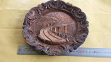 Ancienne assiette en bois sculpté SOUVENIR Europabrücke PONT DE L'EUROPE