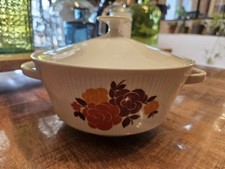 Ancienne Soupière Casserole Vintage Année 70 Décor Fleurs Rétro  Orange