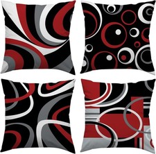 Red Black Decorative Throw Pillow Covers 18x18 Set of 4