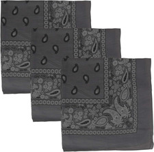 3 PK Cowboy Bandanas 100 Cotton 22 X 22 Inch - Charcoal