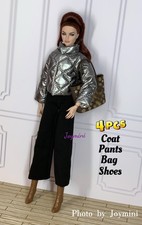 4PCS For Fashion Royalty Integrity Poppy Parker NuFace Dolls Coat Shoes Bag 1/6