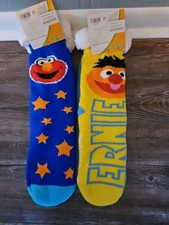 2 Pairs NWT Sesame Street Sherpa Lined Non Slip Socks Lot - Elmo, Cookie Monster