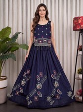 Premium Heavy Vichitra Silk Aari Mirror Embroidery Lehenga Choli Indian Wear