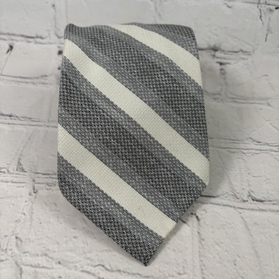 H. N. White London Grey And White Diagonal Striped Wool Blend Tie