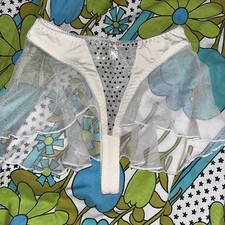 VTG Miss Juliana Satin Panties Thong Small White Chiffon Skirt Silver Y2K Disco