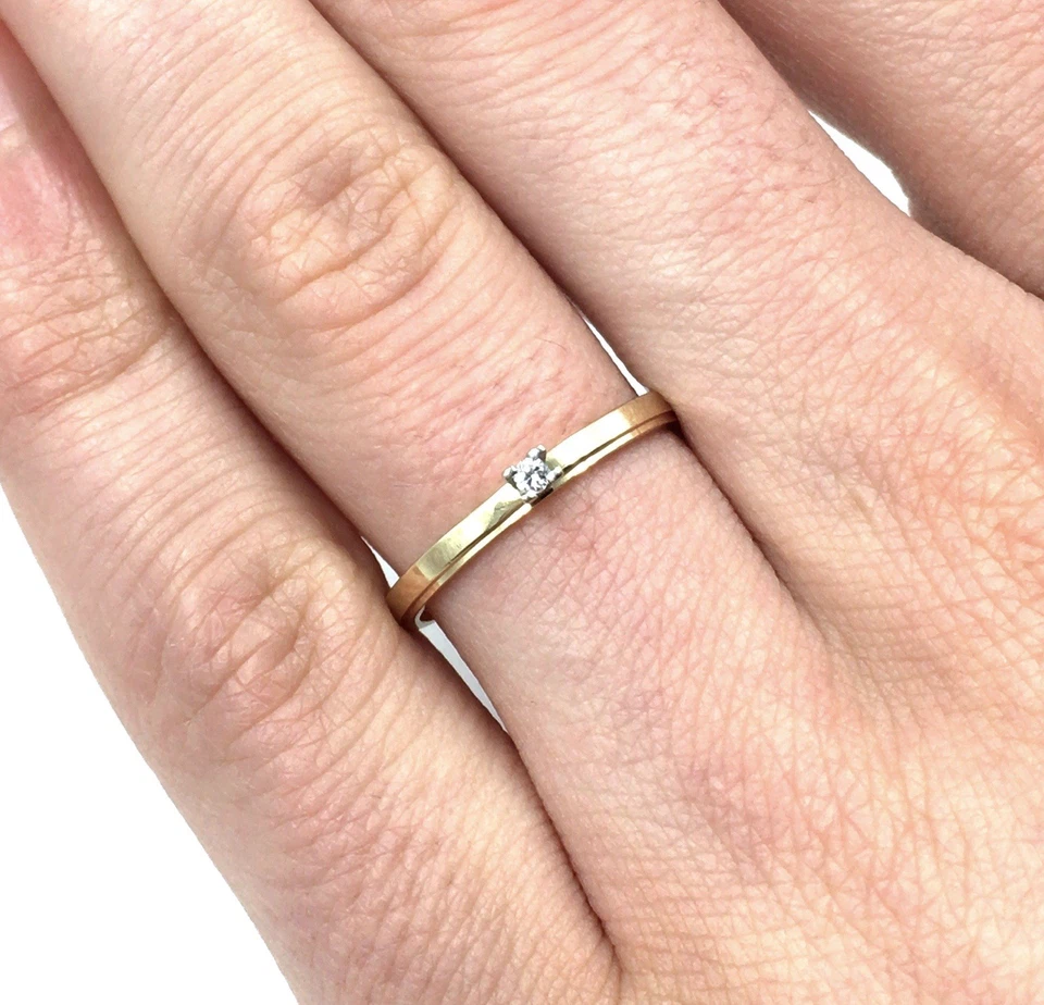 14kt Gelbgold Ring 585 Gold Schmuck Diamant 0.02ct Brillant Solitär 18.8mm / 59 - Bild 3 von 4