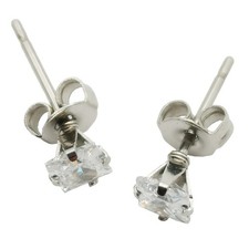Unisex Solid 18K White Gold Filled 3x3mm Square Zircon Fine Post Stud Earrings