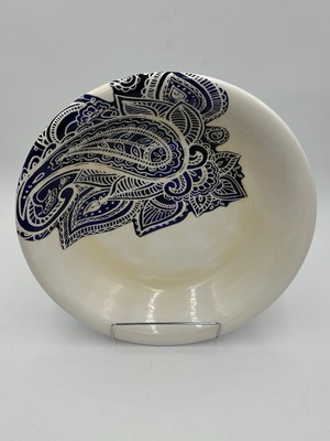World Art Group ThirstyStone Indigo Enlightenment IE Mango Wood Paisley Bowl 14''