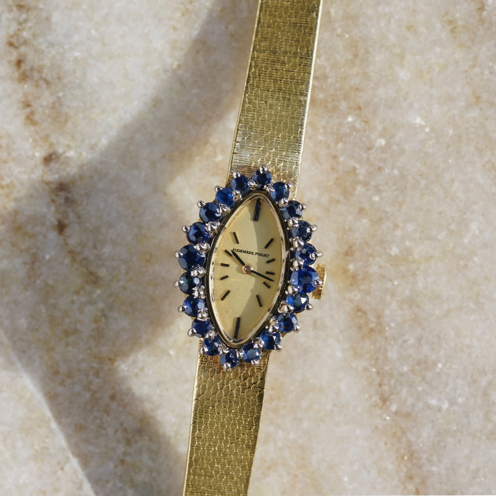 Audemars Piguet — Audemars Piguet 17mm 18k YG Sapphire Manual Wind Vintage Ladies Watch 1960s RARE