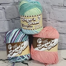 Lily Sugar 'n Cream Yarn Coral Rose Self Striping Knit Crochete Lot Of 3 Skeins