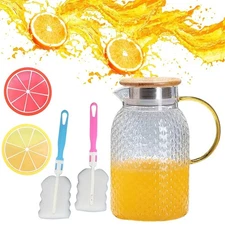 Glass Pitcher,61oz Water Pitcher with Bamboo Lid and Handle,Iced Tea Carafes ...