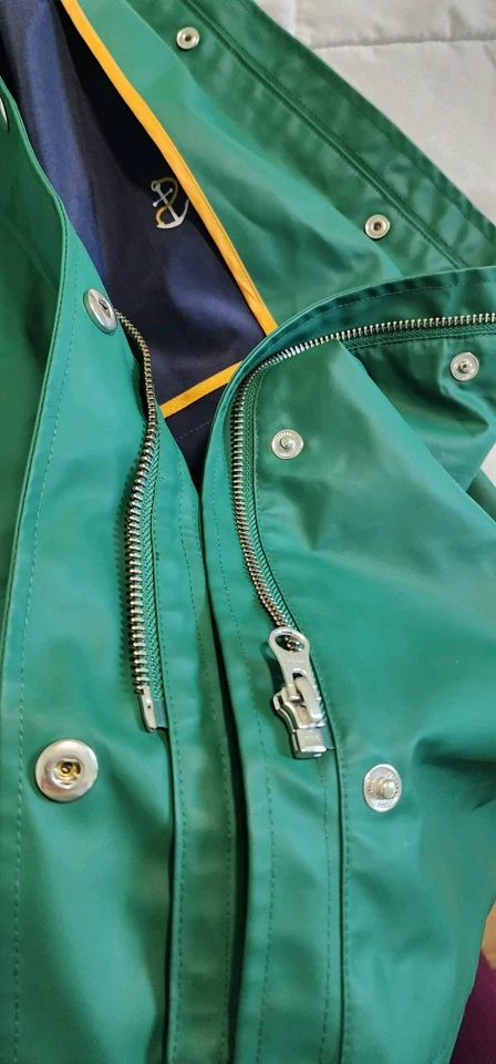 J Crew Impermeable Mujer Talla XSS Verde Chaqueta de Lluvia Capucha Cremallera Completa Abrigo Foto 4 de 4