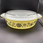 Vintage Pyrex Yellow Black Pressed Flowers Casserole 2 1/2 Qt. 045